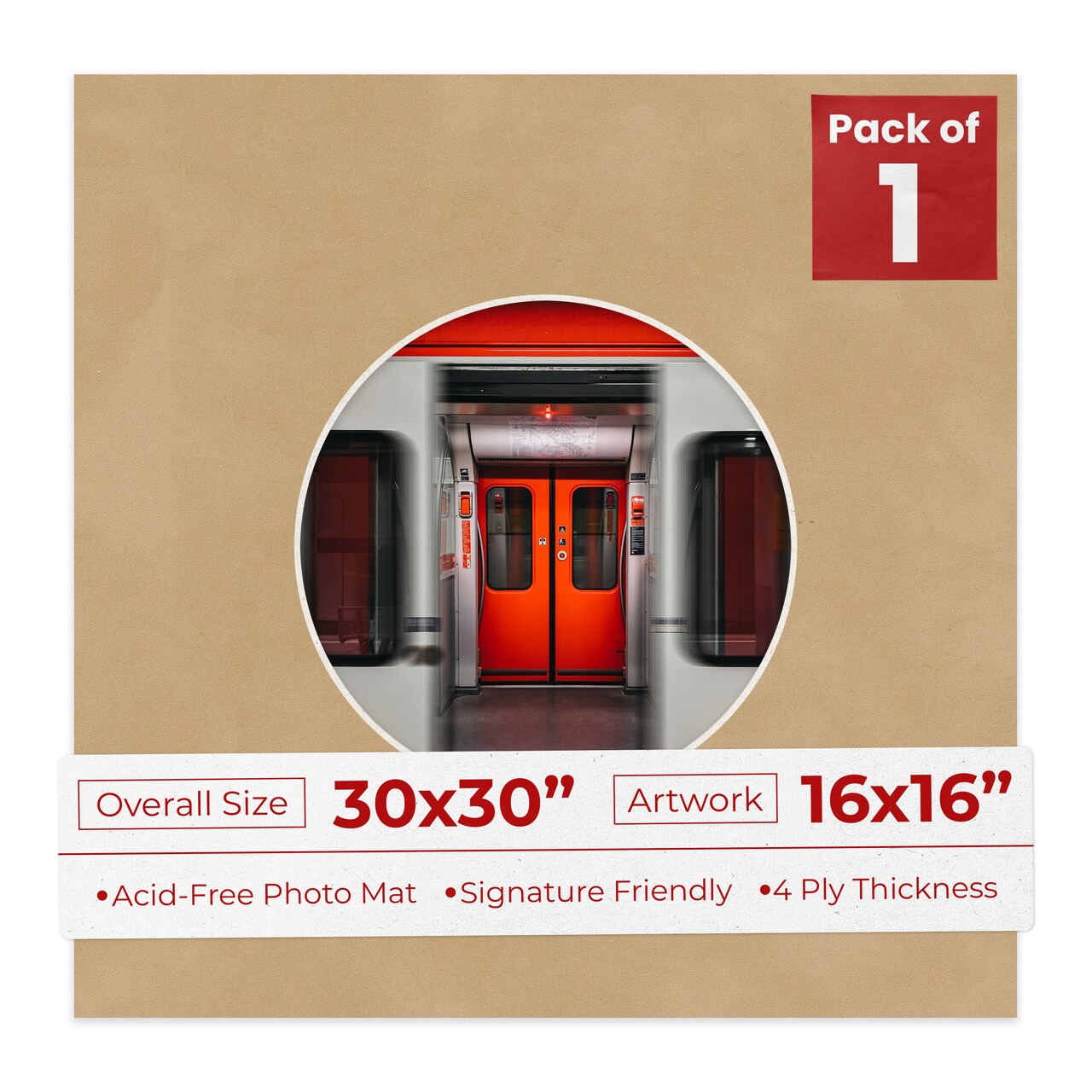 Beige Suede Mat Board for 30x30 Frames - Circle Opening for 16x16 Photos